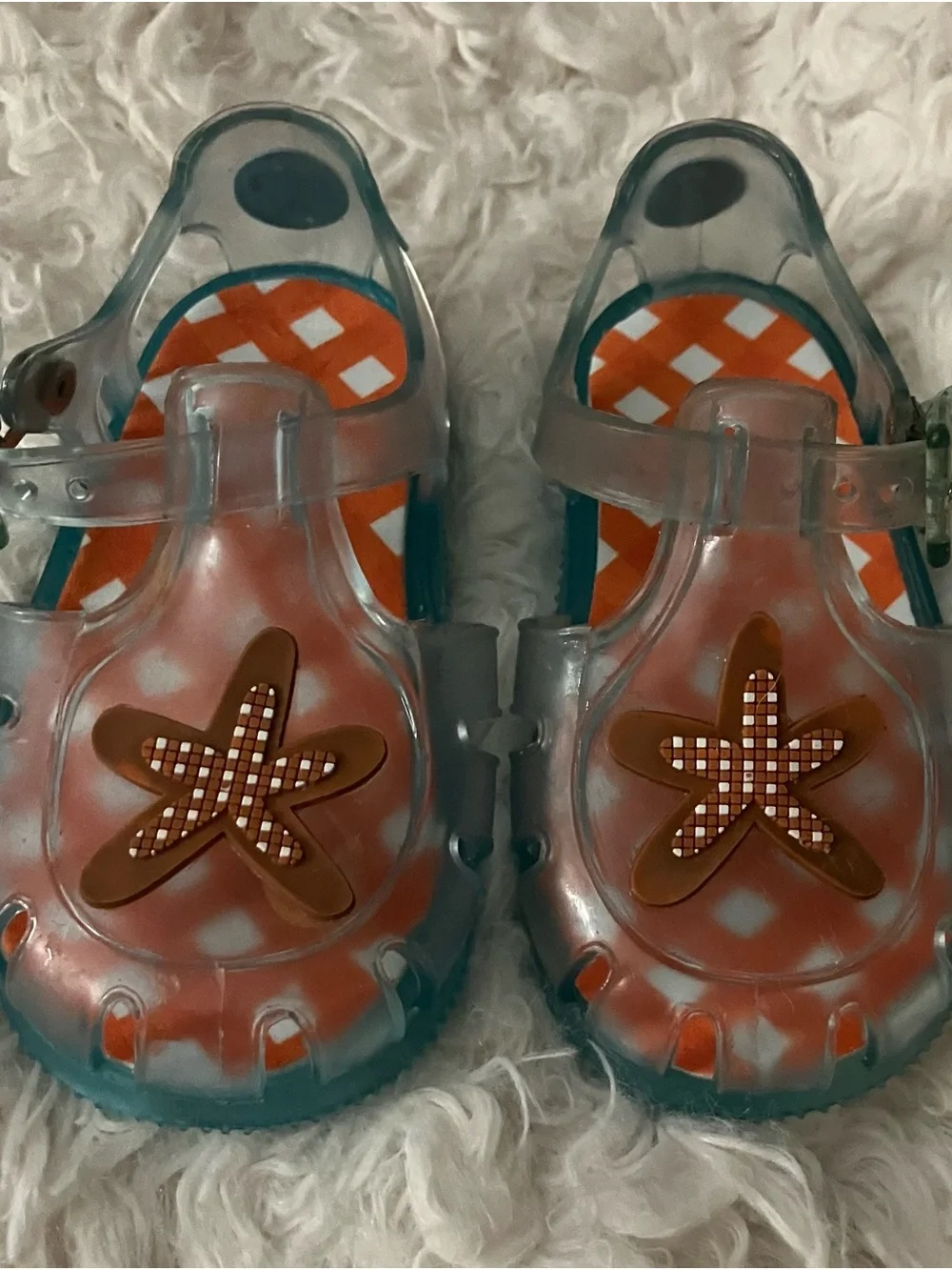 Tutto Piccolo Kids Clear Jelly Sandals with Starfish Accent - Pink/Orange